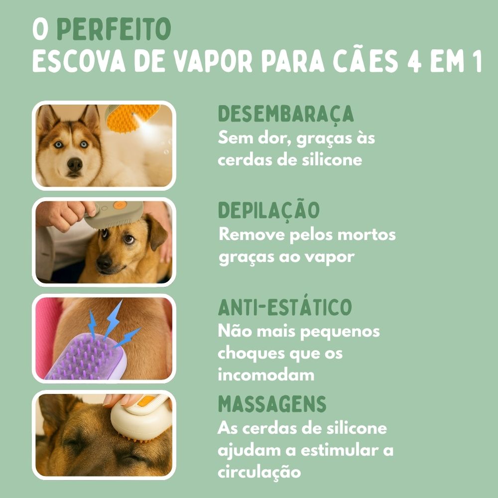 Escova a Vapor Multifuncional 4 em 1 para cães